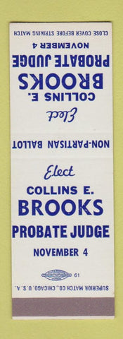 Matchbook Cover - Collins Brooks Probate Judge Election SAMPLE