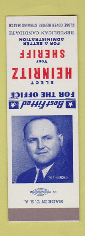 Matchbook Cover - Donald Heinritz for Sheriff Election Appleton WI SAMPLE