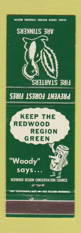Matchbook Cover - Prevent Forrest Fires skunk Redwood Region CA