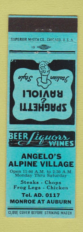 Matchbook Cover - Angelo's Alpine Village Italian Spaghetti Ravioli