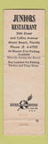 Matchbook Cover - Junior's Restaurant Miami Beach FL