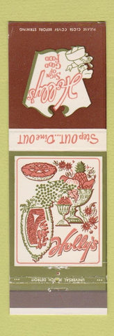 Matchbook Cover - Holly's Restaurant South Bend IN Lansing Ann Arbor Muskegon MI