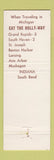 Matchbook Cover - Holly's Restaurant South Bend IN Lansing Ann Arbor Muskegon MI
