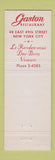 Matchbook Cover - Gaston Restaurant New York City