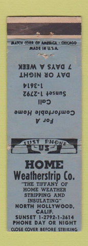 Matchbook Cover - Home Weatherstrip Insulating North Hollywood CA WEAR
