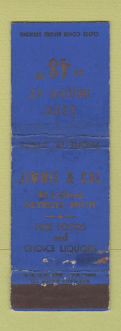 Matchbook Cover - Jimmie and Cal Restaurant Detroit MI WEAR