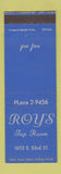 Matchbook Cover - Roy's Tap Room Nuf Sed Chicago?