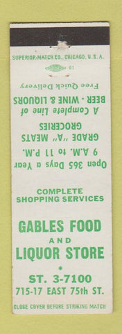 Matchbook Cover - Gables Food and Liquor Store