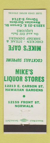Matchbook Cover - Mike's Cafe Liquor Store Hawaiian Gardens Norwalk CA