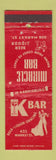 Matchbook Cover - K Bar Miracle Bar Harrisburg PA