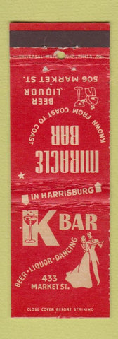 Matchbook Cover - K Bar Miracle Bar Harrisburg PA