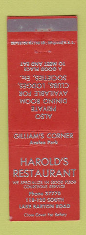 Matchbook Cover - Harold's Restaurant Orlando FL