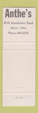 Matchbook Cover - Anthe's Restaurant Akron OH