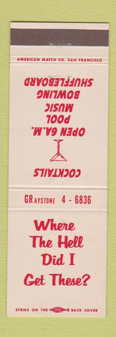Matchbook Cover - Old Joe's Place San Francisco CA bar billiards bowling