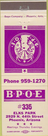 Matchbook Cover - Matchbook Cover Elks Club Phoenix AZ