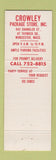 Matchbook Cover - Crowley Package Store Ice Cubes Worcester MA