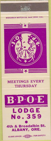 Matchbook Cover - Matchbook Cover Elks Club Albany OR