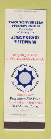 Matchbook Cover - Rummells Kofoed Insurance West Branch IA