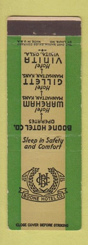 Matchbook Cover - Boone Hotels Manhattan KS Vinita OK WEAR