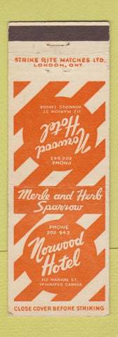 Matchbook Cover - Norwood Hotel Winnipeg MB