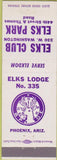 Matchbook Cover - Matchbook Cover Elks Club Phoenix AZ