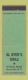 Matchbook Cover - Al Kyer's Grill Granville NY