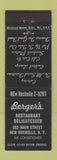 Matchbook Cover - Berger's Restaurant Deli New Rochelle NY