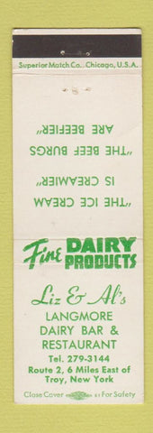 Matchbook Cover - Liz and Al's Dairy Bar Restaurant Troy NY
