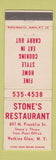 Matchbook Cover - Stone's Restaurant Watkins Glen NY
