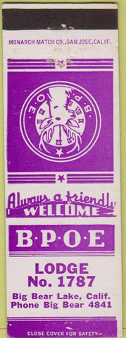 Matchbook Cover - Matchbook Cover Elks Club Big Bear Lake CA