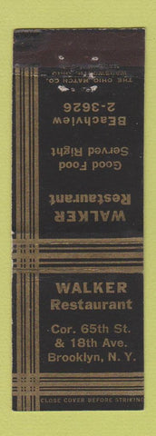 Matchbook Cover - Walker Restaurant Brooklyn NY