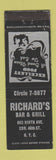 Matchbook Cover - Richard's Bar and Grill New York City