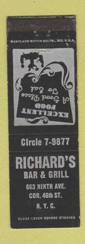 Matchbook Cover - Richard's Bar and Grill New York City