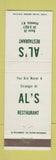 Matchbook Cover - Al's Restaurant Phoenicia NY