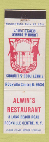 Matchbook Cover - Alwin's Restaurant Rockville Centre NY