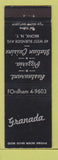 Matchbook Cover - Granada Pizza Restaurant Italian Bronx NY New York City