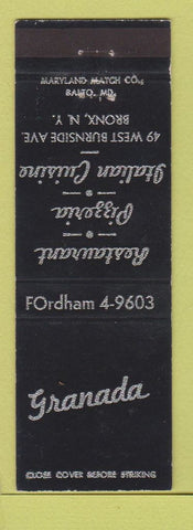 Matchbook Cover - Granada Pizza Restaurant Italian Bronx NY New York City