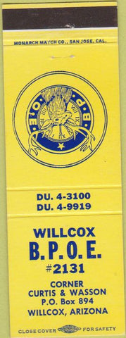 Matchbook Cover - Matchbook Cover Elks Club Willcox AZ