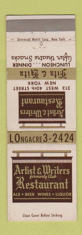 Matchbook Cover - Artist and Writers Restaurant New York City