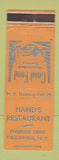 Matchbook Cover - Hand's Restaurant Fultonville NY