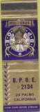 Matchbook Cover - Matchbook Cover Elks Club 29 Palms CA