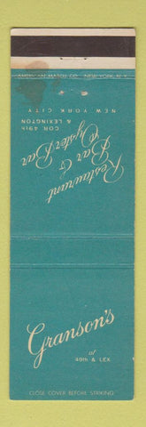 Matchbook Cover - Granson's Restaurant New York City STAINED