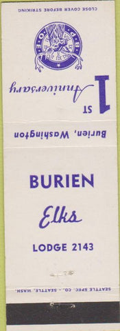 Matchbook Cover - Matchbook Cover Elks Club Burien WA