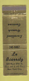 Matchbook Cover - Le Biarritz Restaurant French New York City