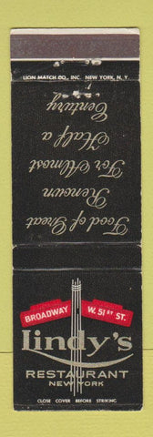 Matchbook Cover - Lindy's Restaurant New York City
