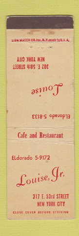 Matchbook Cover - Louise Restaurant New York City