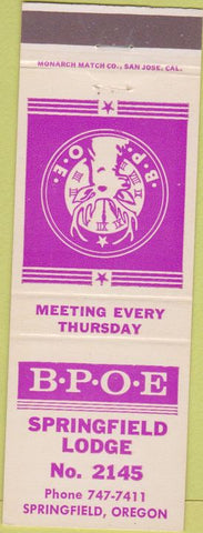 Matchbook Cover - Matchbook Cover Elks Club Springfield OR