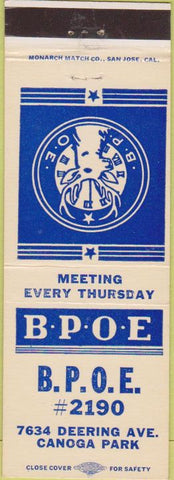 Matchbook Cover - Matchbook Cover Elks Club Canoga Park CA