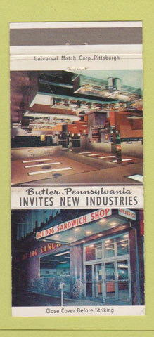 Matchbook Cover - Hot Dog Sandwich Shop Butler PA WEAR 30 Strike