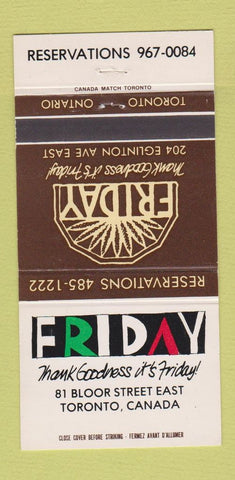 Matchbook Cover - Friday Toronto ON 30 Strike